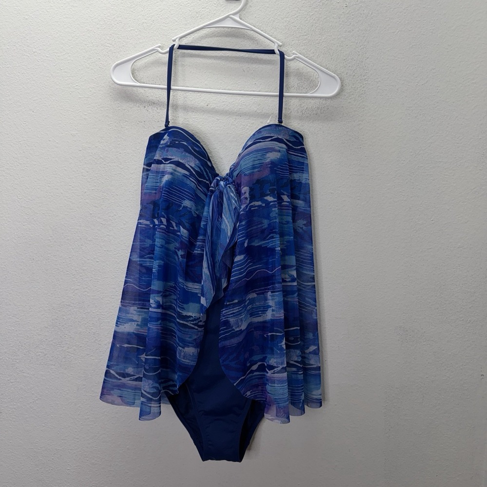 Lauren Ralph Lauren One Piece Swimsuit 12 Blue Plunge Padded Full Coverage NWT